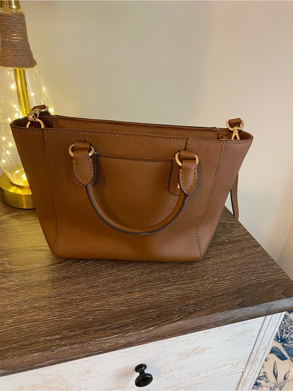 Michael Kors Brown Studded Saffiano Leather Mini Satchel with Gold Hardware! - Picture 2 of 7